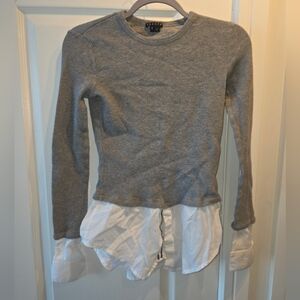 Theory Gray and White Layered Long Sleeve Top